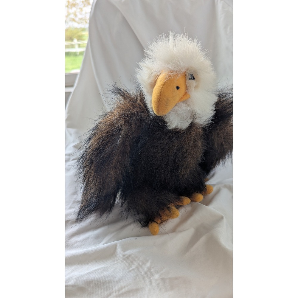 Kellytoy Bald Eagle Plush Vintage Shaggy Faux Fur Brown White Bird 11 inch